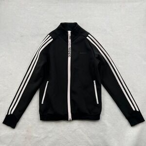 Adidas NEO Men's Varsity Jacket Black White Logo Full Zip Pockets Size Medium
